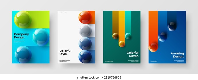 Creative 3D balls corporate cover illustration composition. Modern brochure A4 vector design concept set.