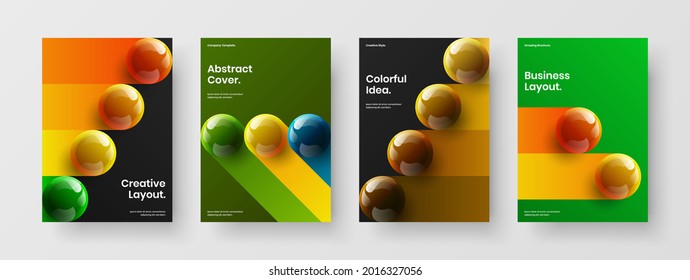 Creative 3D balls cover layout collection. Premium annual report vector design template bundle.