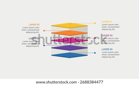 Creative 3d block layered infographic with 5 steps