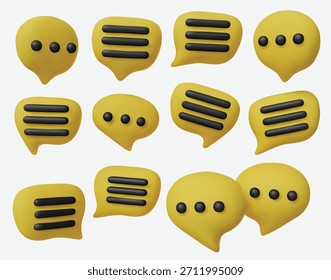 Ícones de bate-papo 3D criativos definidos, simbolizando diálogo, conversa, mensagens de texto, aplicativos de comunicação, fóruns e interação de mídia social.