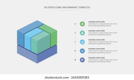Diseño creativo de Plantilla de infografía cúbica 3D con 5 pasos Opciones