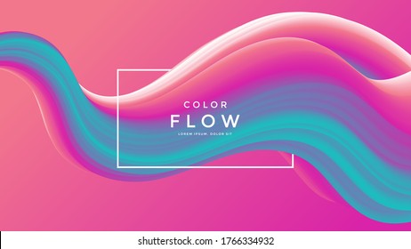 Creative 3d flow shape design. Liquid pink and blue wave background. Gradient wavy composition form for wide banner. Vector illustration