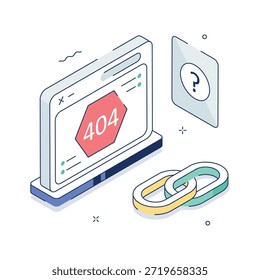 Diseño isométrico 3D creativo de error 404 con concepto de Enlace roto.