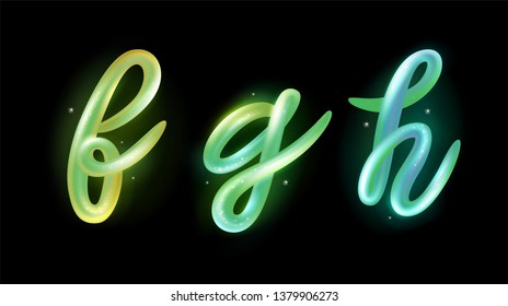 Creative 3d letters f, g, h logo design vector template. Multicolor ABC font with glossy and glitter. Colorful gradient alphabet collection. Type characters logotype symbols in magic style. 