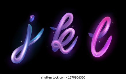 Creative 3d letters j, k, l logo design vector template. Multicolor ABC font with glossy and glitter. Colorful gradient alphabet collection. Type characters logotype symbols in magic style. 