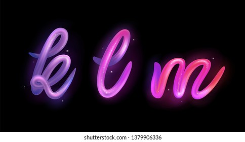 Creative 3d letters k, l, m logo design vector template. Multicolor ABC font with glossy and glitter. Colorful gradient alphabet collection. Type characters logotype symbols in magic style. 