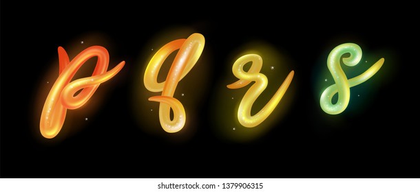 Creative 3d letters p, q, r, s logo design vector template. Multicolor ABC font with glossy and glitter. Colorful gradient alphabet collection. Type characters logotype symbols in magic style. 