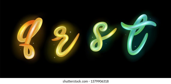 Creative 3d letters q, r, s, t logo design vector template. Multicolor ABC font with glossy and glitter. Colorful gradient alphabet collection. Type characters logotype symbols in magic style. 