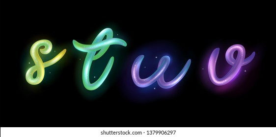 Creative 3d letters s, t, u, v logo design vector template. Multicolor ABC font with glossy and glitter. Colorful gradient alphabet collection. Type characters logotype symbols in magic style. 