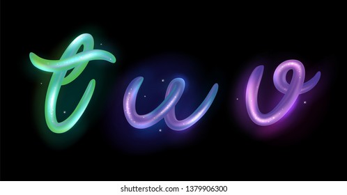 Creative 3d letters t, u, v logo design vector template. Multicolor ABC font with glossy and glitter. Colorful gradient alphabet collection. Type characters logotype symbols in magic style. 