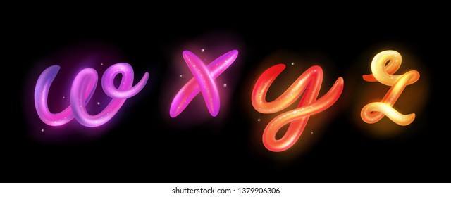 Creative 3d letters w, x, y, z logo design vector template. Multicolor ABC font with glossy and glitter. Colorful gradient alphabet collection. Type characters logotype symbols in magic style. 