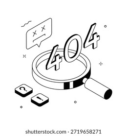 Creative 3D magnifier concept showing 404 page not found website illustration.