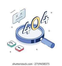 Creative 3D Lupe Konzept zeigt 404 Seite nicht gefunden Website Illustration.