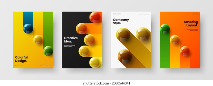 Creative 3D orbs postcard layout set. Clean leaflet design vector illustration composition.