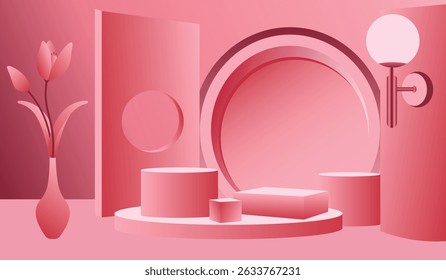 Creative 3d product podium with plant decor ideal for branding social ads stylish background set for posters, packaging, labels, and marketing templates