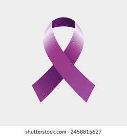 Lazo púrpura 3D creativo. Icono de insignia de bucle aislado. Diseño de muestra. Elemento gráfico 3D.  Plantilla del logotipo del arte del Clip sanitario. Concepto vacío. Degradado de color violeta. Símbolo de cuidado y conciencia.