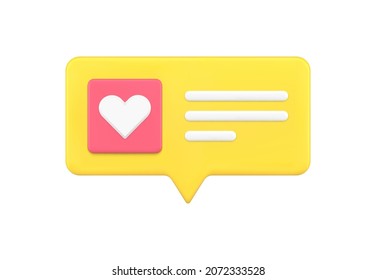 Kreative 3D-Kurztipps-Nachricht mit Vektorgrafik von Herzsymbol. Trendy Design romantische valentinische Texting mit Sprache Blase isoliert. Liebesromantikaufkleber mit Emoji-Textkommunikation