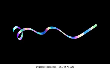 Creative 3D ribbons in holographic neon shades on a black background. The blue, pink and yellow palette creates a work of modern art that amazes the imagination.