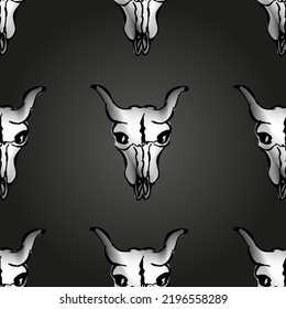 Creative 3d seamless pattern of scary cow skulls. Style halloween background of cow skulls. Halloween concept.