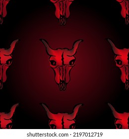 Creative 3d seamless pattern of scary cow skulls. Style halloween background of cow skulls. Halloween concept.