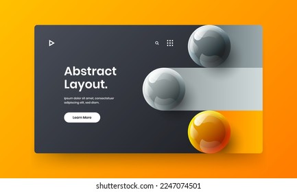 Creative 3D spheres book cover layout. Vivid landing page design vector concept.