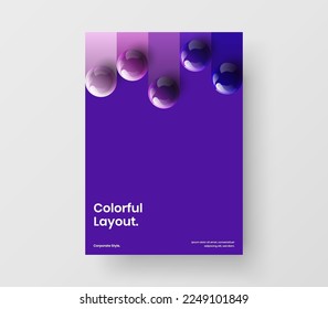 Creative 3D spheres catalog cover illustration. Multicolored booklet A4 vector design layout.