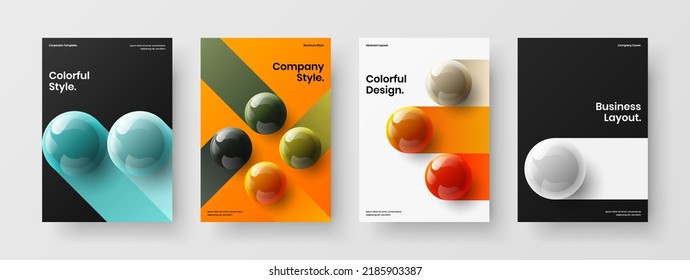 Creative 3D spheres flyer layout set. Isolated corporate brochure vector design template composition.