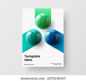 Creative 3D spheres journal cover layout. Fresh corporate brochure design vector concept.