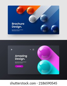 Creative 3D spheres pamphlet template set. Premium postcard design vector layout bundle.