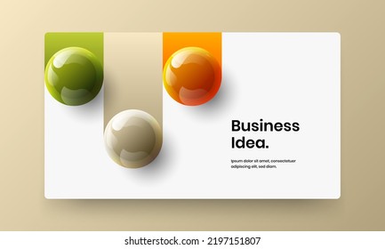 Creative 3D spheres website layout. Trendy horizontal cover vector design template.