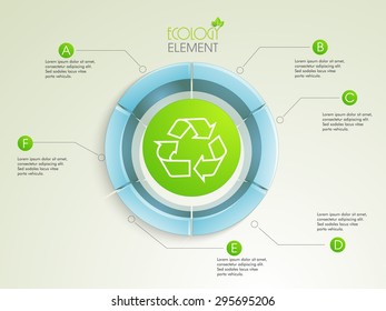 Creative 3D statistical infographic element with illustration of shiny recycle sign or symbol for ecology concept.