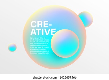 Creative 3D style banner with holographic circles. elements with bright gradients. Vector Illustration for web, social media, landing, page, ad, promotion, cover. place for text.