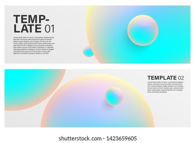 Creative 3D style cover set with holographic circles. elements with bright gradients and place for text.Vector Illustration for web, social media, landing, page, ad, promotion, cover.