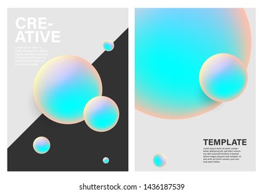 Creative 3D style poster set with holographic circles. elements with bright gradients. Vector Illustration for web, social media, landing, page, ad, promotion, cover. place for text.