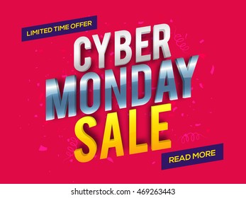 Creative 3D Text Cyber Monday Sale on shiny background, Can be used as Poster, Banner or Flyer design.