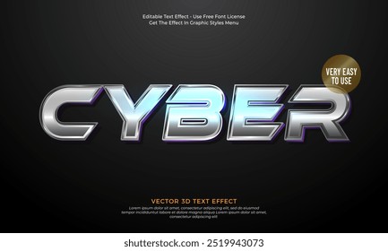 Efeito de texto 3d criativo modelo estilo cyber metal