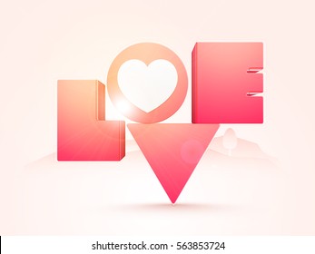 Creative 3D Text Love with Hearts on glossy background for Happy Valentine's Day celebration.