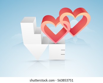 Creative 3D Text Love with Hearts on glossy background for Happy Valentine's Day celebration.