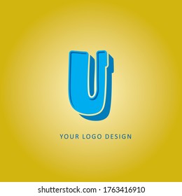 Diseño creativo de logotipos de letras en 3D U con formas y sombras | Alfabeto