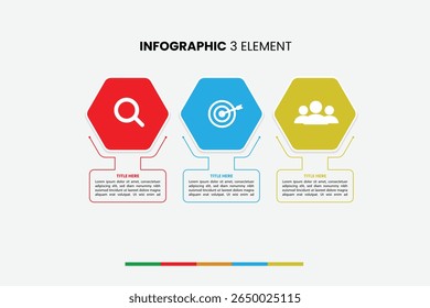 Creative 3-Element Hexagon Infographic Template for Business Presentations, Marketing Strategies, and Process Flow Visualizations