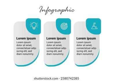 Creative 3-Step Infographic for Business and Marketing Planning with Icons for Reports, Presentations, and Data Flow