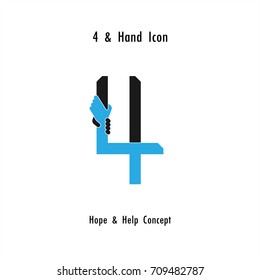 Creative 4- Number icon abstract and hands icon design vector template.Business offer,partnership,hope,support or help concept.Vector illustration