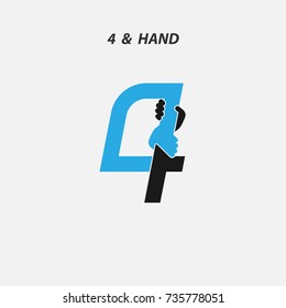 Creative 4-Number icon abstract and hands icon design vector template.Business offer,partnership,hope,support or help concept.Vector illustration