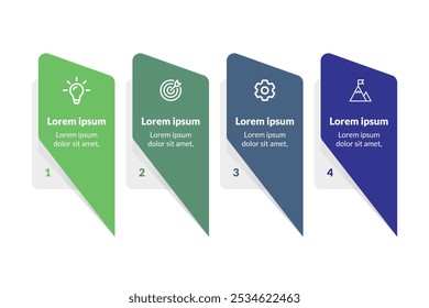 Plantilla creativa de la línea de tiempo del negocio de 4 pasos: Infografía de Vector con flujo de proceso atractivo para una visualización y presentación estratégicas simplificadas.