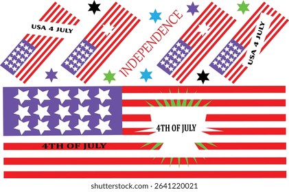 Creative 4th of July design featuring layered USA flag shapes stars stripes bright festive vector illustration