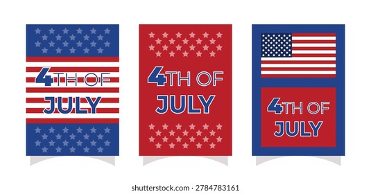 Creative 4th of July patriotic flyer design featuring USA flag stars stripes and bold typography Perfect for independence day celebration party decoration social media flyer poster greeting card and American holiday themed promotions Modern red white blue festive artwork for USA events and advertising