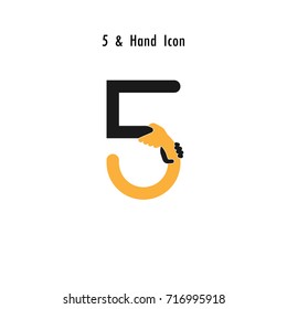 Creative 5-Number icon abstract and hands icon design vector template.Business offer,partnership,hope,support or help concept.Corporate business and industrial logotype symbol.Vector illustration