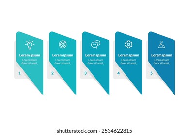 Plantilla creativa de la línea de tiempo del negocio de 5 pasos: Infografía de Vector con flujo de proceso atractivo para una visualización y presentación estratégicas simplificadas.