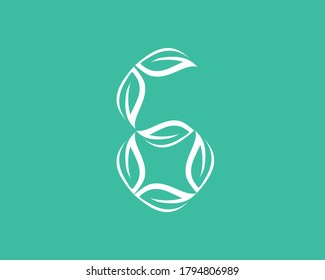 Creative 6 leaves forming the number "6" suitable for ecological and technological company