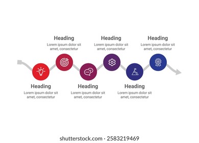 Creative 6-Step Circular Infographic for Business Strategy, Marketing, and Process Mapping. Editable Vector Template for Clear Visuals.